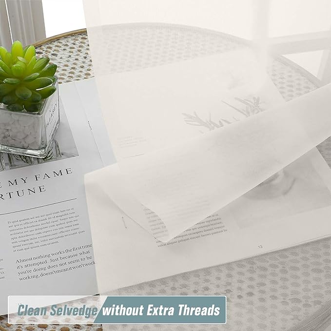 Extra Wide Ivory Sheer Curtains 90 Inches Long 2 Panels, Light Filtering - Image 2