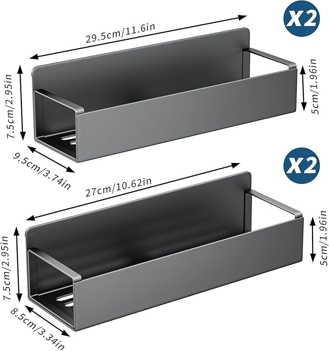 4 Pack Magnetic Spice Rack for Refrigerator, Black Magnetic Shelf for Kitchen Organizer and Storage, Mini Organizers for Oven and Fridge with 4 Hooks
