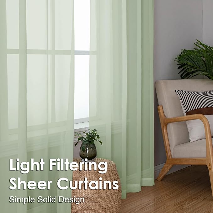 OVZME Light Green Sheer Curtains 84 Inches Long 2 Panels - Image 7