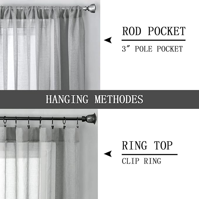 Tollpiz Sheer Curtains Linen Textured Bedroom Curtain Sheers Light Filtering - Image 5