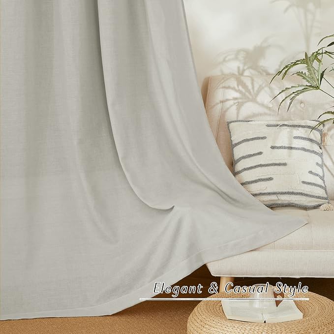 NICETOWN Linen Curtains for Windows 90 inch Long, Grommet Semi Sheer Vertical - Image 6