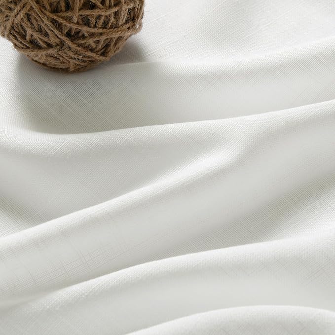 Ivory Linen Sheer Curtains 54 Inch Length 2 Panel Set Back Tab Rod Pocket Semi - Image 5