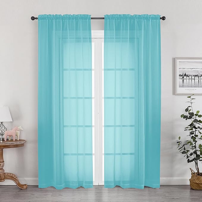OWENIE Sheer Aqua Curtains for Bedroom Living Room 78 Inches Long 2 Panels Set by OWENIE