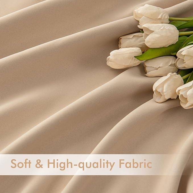 MIULEE Beige Back Tab Blackout Curtains 52x84 Inch Length 2 Panels Set | Rod - Image 6