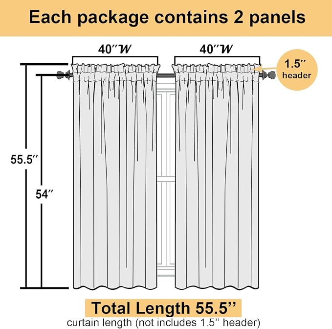Yellow Sheer Curtains 54 Inch Length 2 Panels, Light Filtering Voile Curtain - Image 3