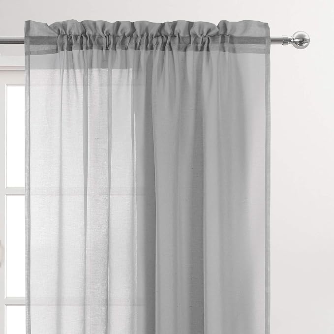 DWCN Grey Sheer Curtains for Kitchen Windows - Image 2