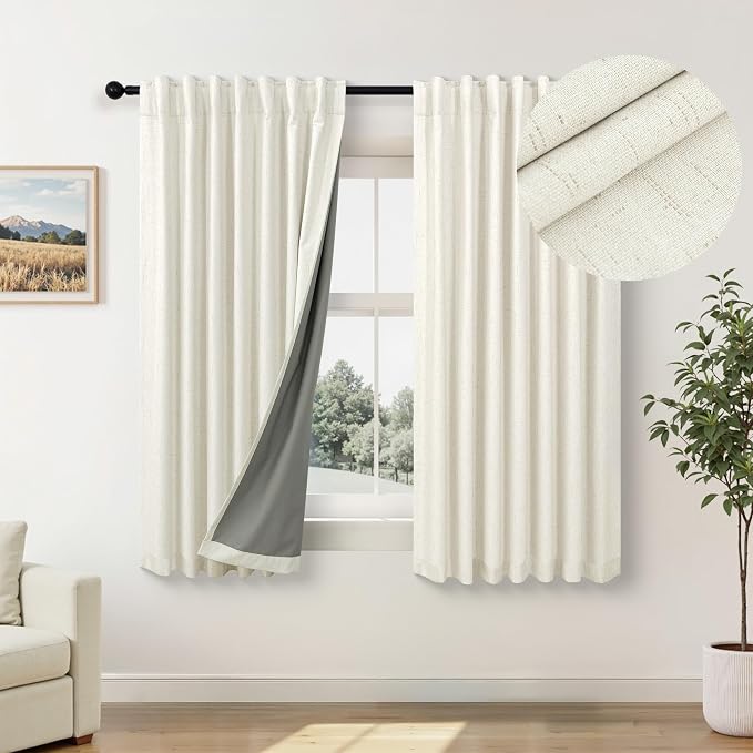 Pitalk Cream Blackout Curtains and Drapes 48 Inch Long Faux Linen Privacy RV by Pitalk