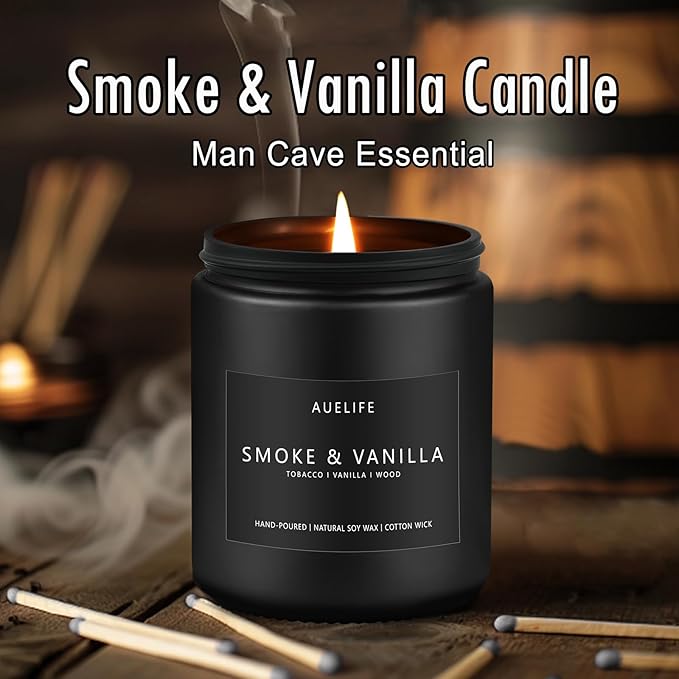2 Pack Smoke & Vanilla Candle | Candles for Men - Masculine Candle, Soy Candles for Home Scented - Gifts for Men, Home Fragrance Gifts - Each of 7oz