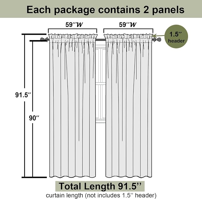 Taupe Sheer Curtains 90 Inches Long 2 Panels Set, Living Room Curtains - Image 3
