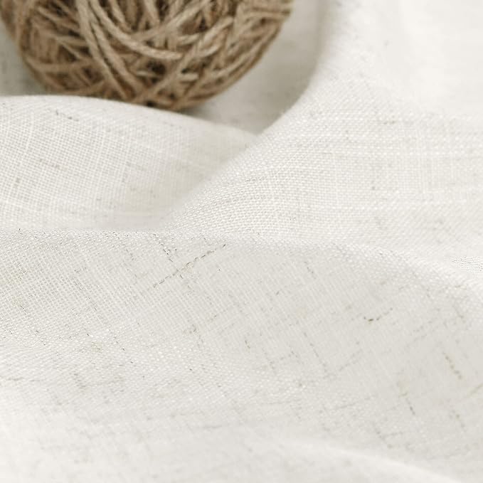 Cream Linen Curtains 45 Inch Length Kitchen Bathroom Back Tab Pocke Semi Sheer - Image 5