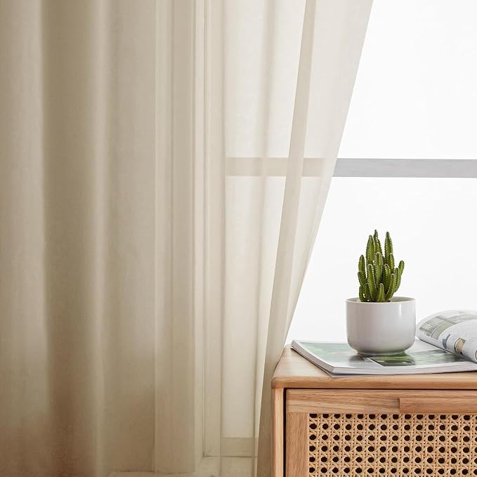 Aiyufeng Taupe Sheer Curtains 45 Inches Long 2 Panels Set, Semi Transparent - Image 5
