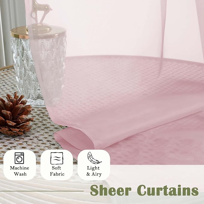 Blush Pink Sheer Curtains for Bedroom 90 Inches Long 2 Pcs, Rod Pockets Window - Image 8