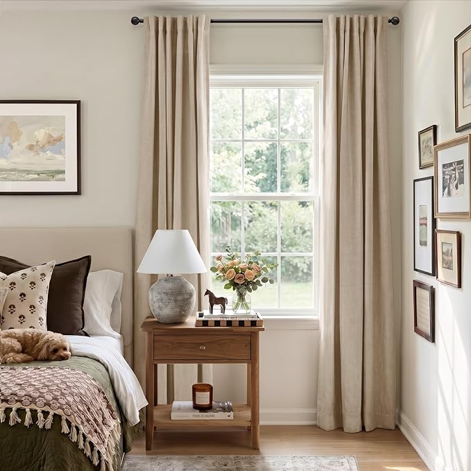 100% Blackout Curtains for Bedroom Oatmeal Linen Look Curtains 96 Inch Long | - Image 5
