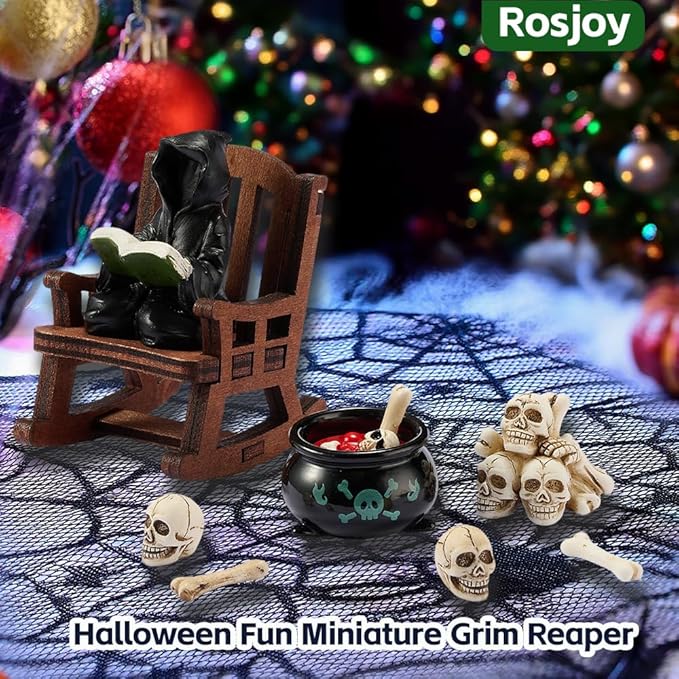 Halloween Fun Miniature Grim Reaper Figurine,Gothic Horror Resin Grim Reaper Decor,for Bookshelf Decor,Desk Trinkets,Collectible,Party Gifts