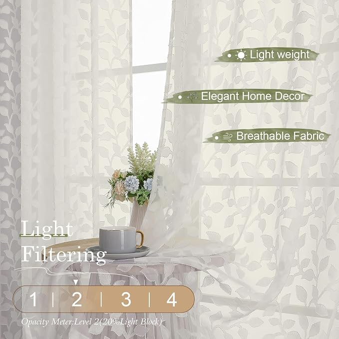Chyhomenyc Ivory Sheer Curtains 90 Inch Length 2 Panels Set, Light Filtering - Image 2