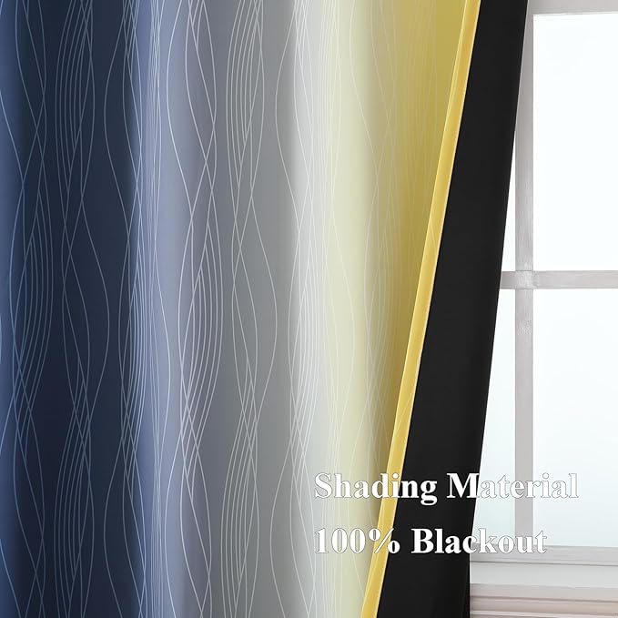 Estelar Textiler Yellow and Navy Blue Blackout Curtains - Image 5