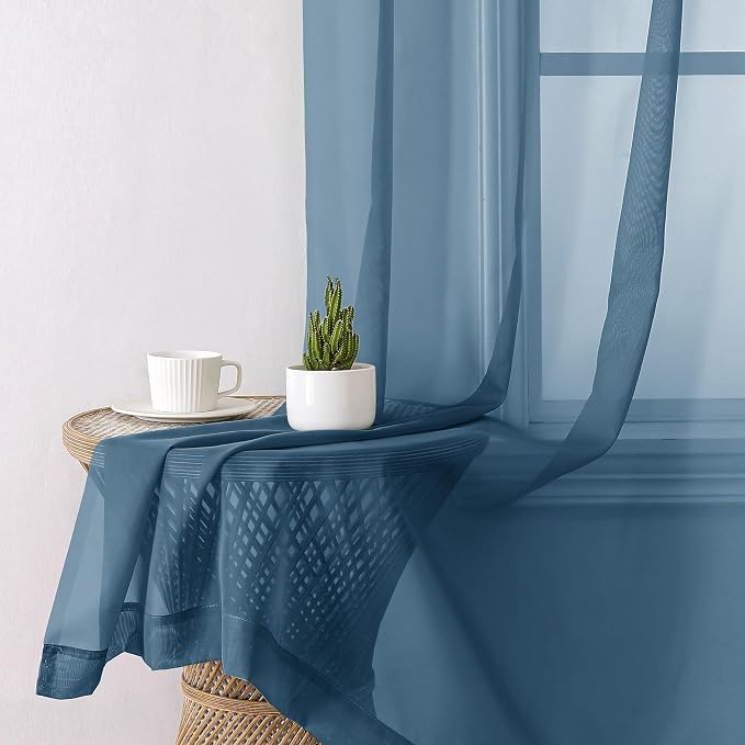Dusty Blue Sheer Curtains 72 Inches Long 2 Panels, Light Filtering Voile - Image 7