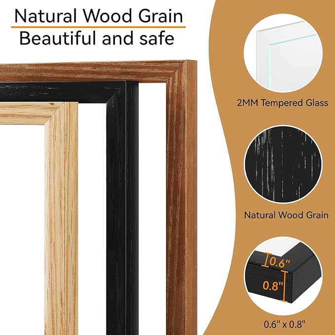 IBUYKE 11 x14 Picture Frame,Set of 3,Solid Oak Wood 11x14 Photo Frame with Mat to 8x10,11x14 Picture Frames With Tempered Glass,Wall Mount Display,Home Decor,Black Oak 14 x 11 Frame,UWPF1114B-3