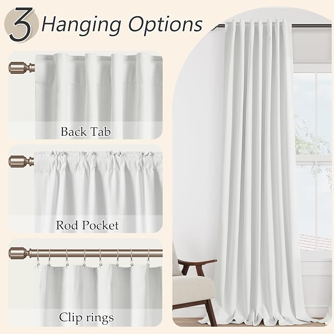 White 100% Blackout Linen Curtains 92 Inch Length 2 Panels Set - Image 6