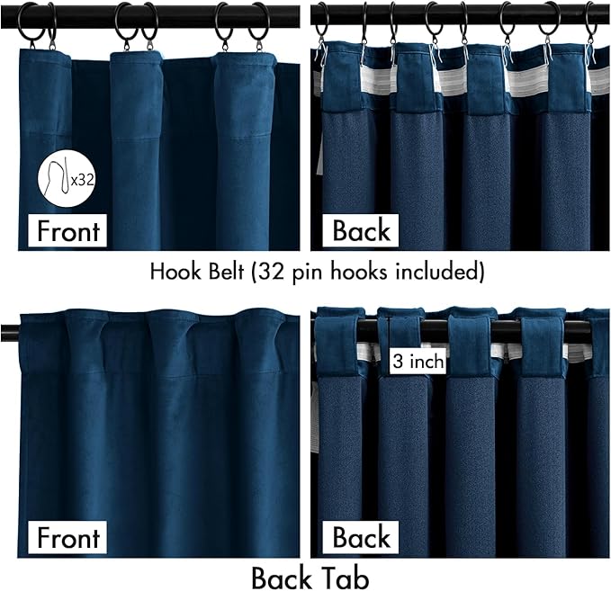 MIULEE Velvet Curtains 50W x 96L 2 Panels Navy Blue Blackout Curtains | Luxury - Image 3