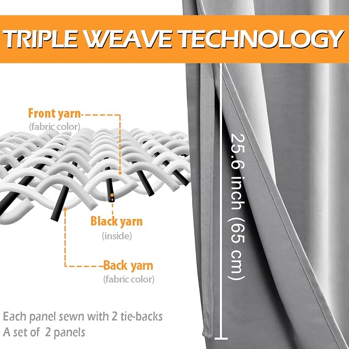 Short Blackout Curtains for Bedroom, 38 x 45 Inch | Thermal Insulated & Light - Image 3