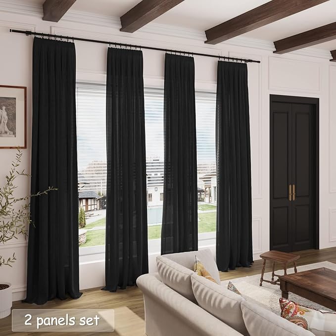 Nanspring Black 102 Inch Linen Curtains - Image 6