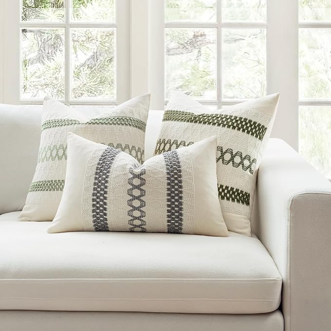 MIULEE Set of 2 Moss Green Boho Decorative Pillow Covers 18x18 Inch Farmhouse - Image 3