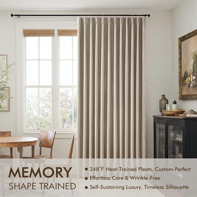 MIULEE Sand Pinch Pleated 100% Blackout Linen Curtains 40x102 Inches | Room - Image 3
