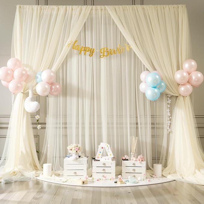 Ivory Tulle Backdrop Curtain for Wedding Parties 10ft x 10ft Sheer Backdrop - Image 3
