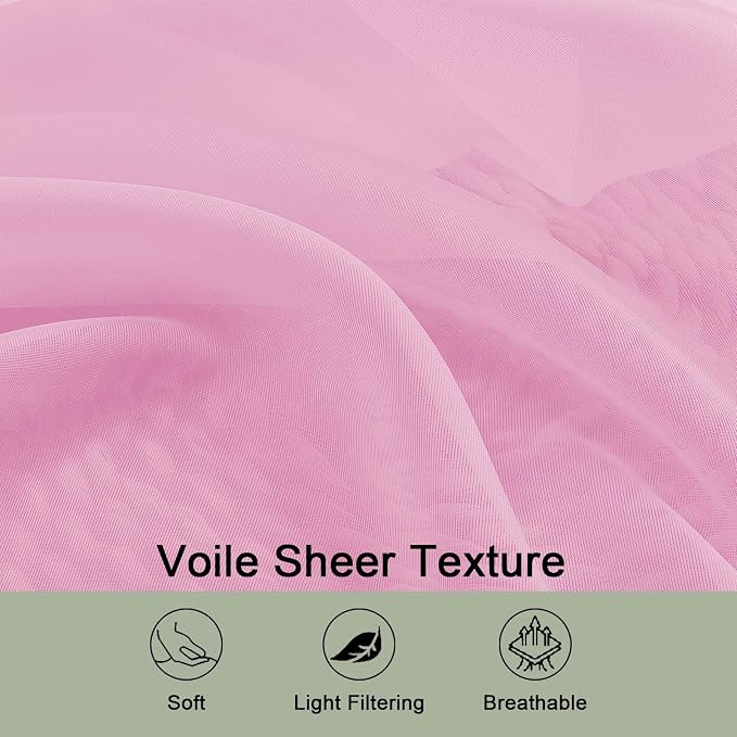 Sheer Pink Curtains, Sheer Curtains 63 inch Length 2 Panels Set, Rod Pocket - Image 5