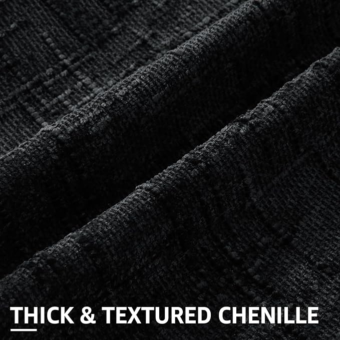 decorUhome Black Chenille Euro Sham Throw Pillow Covers 22x22 Set of 2 Textured - Image 2