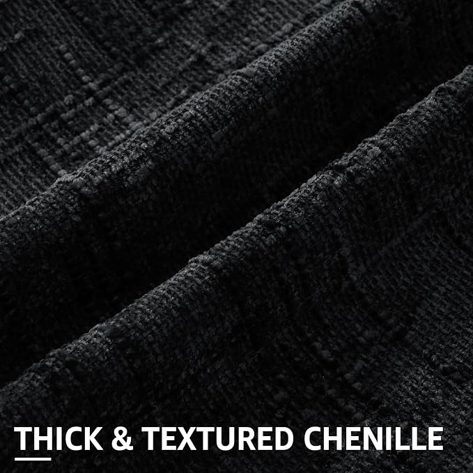 decorUhome Black Chenille Throw Pillow Covers 18x18 Set of 2 Textured Soft Cozy - Image 2