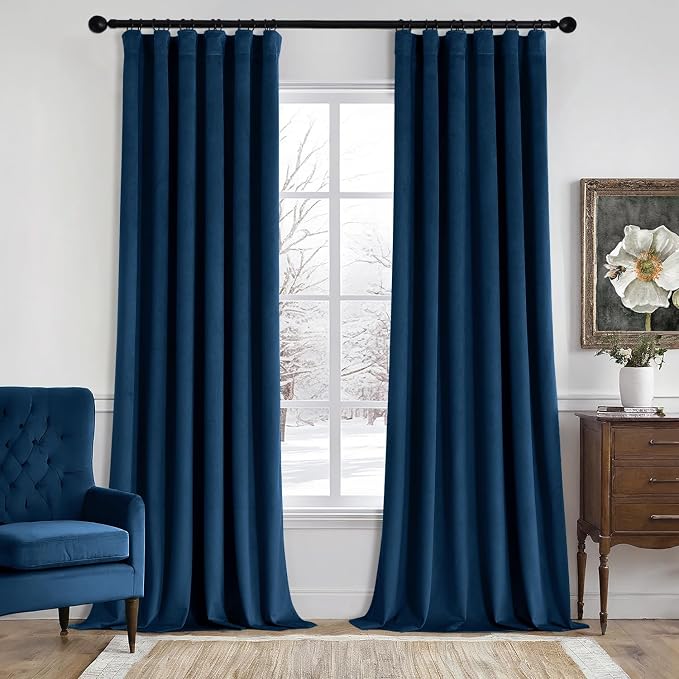 MIULEE Velvet Curtains 50W x 90L 2 Panels Navy Blue Blackout Curtains | Luxury by MIULEE