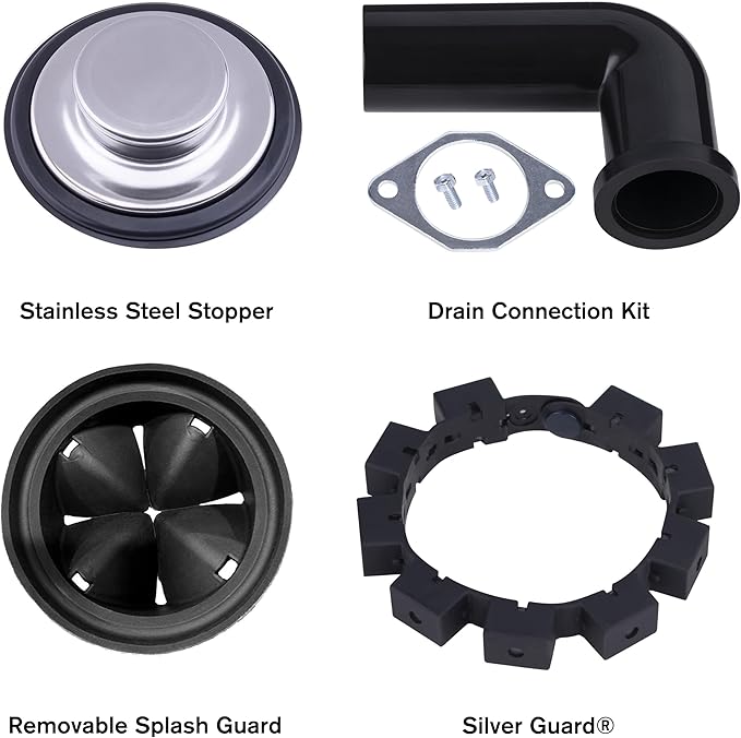 Waste Maid 10-US-WM-458-SL-3B Garbage Disposal Anti-Jam Stainless Steel Food Waste Grinding System, 3/4 HP Slim Line, Black