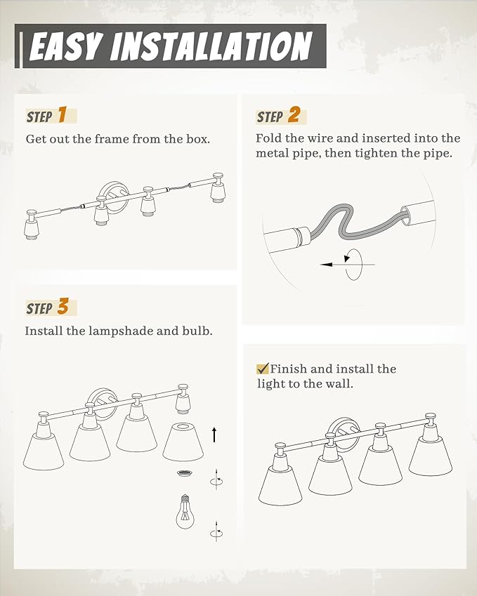 FEMILA 30" Bathroom Light Fixtures, 4 Light Vanity Lighting Fixtures with Wood Grain Paint and Black Finish, Light Fixtures for Bathroom Above Mirror, 4FG75B-4W BK