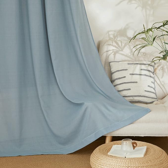 NICETOWN Stone Blue Thick Linen Curtains 72" Length, Grommet Privacy Window - Image 4