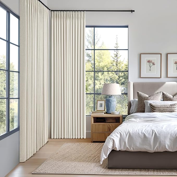 MIULEE Natural Pinch Pleated 100% Blackout Linen Curtains 40x112 Inches | Room - Image 2