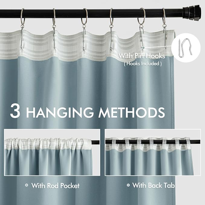 MIULEE Slate Blue Back Tab Blackout Curtains 108 Inch Long 2 Panels Set - Image 3