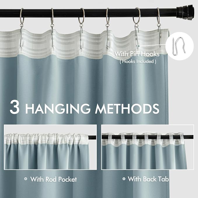 MIULEE Slate Blue Back Tab Blackout Curtains 52x63 Inches Long 2 Panels Set | - Image 3