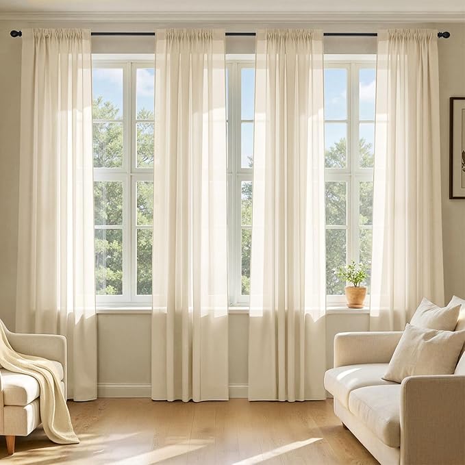 MIULEE Cream Sheer Curtains 102 Inches Long, 4 Panels Set, Light Filtering Rod by MIULEE