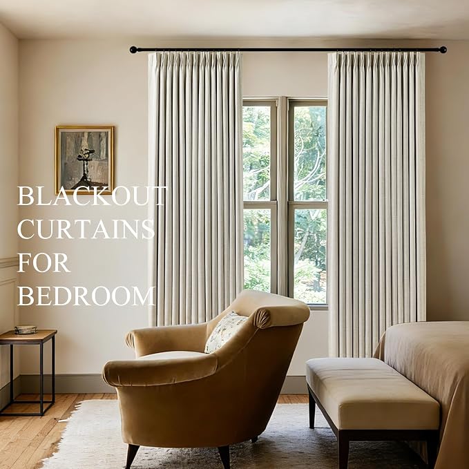 Pinch Pleated Linen Curtains 100% Blackout 84 Inches Long - Image 2