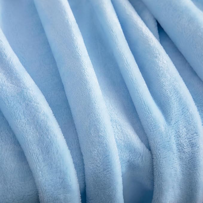 Light Blue Fleece Plush Throw Blanket 50"x70"for Couch Fuzzy Cozy Flannel | - Image 5
