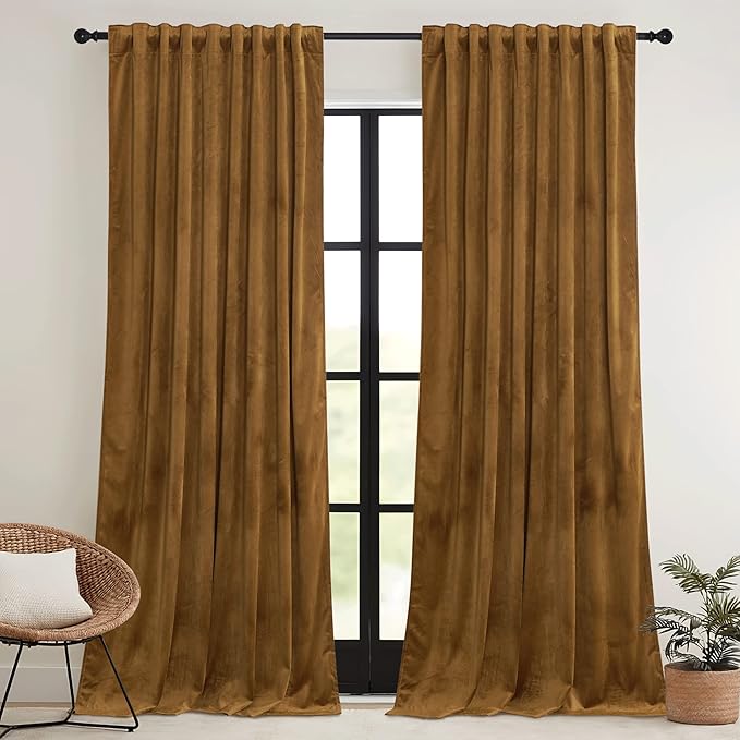 RYB HOME Gold Brown Velvet Curtains 63 inches - Image 2