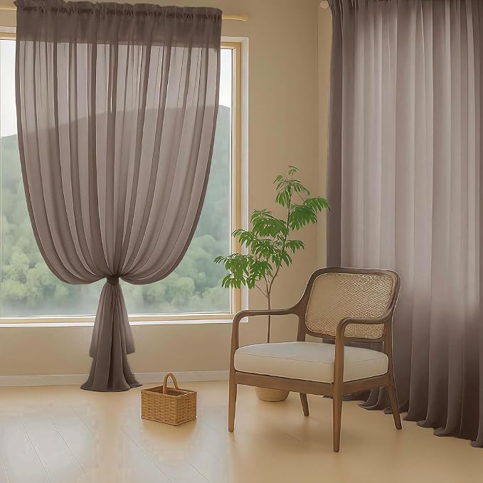 Chocolate Sheer Curtains 63 Inch Length 2 Panels, Voile Sheer Curtain - Image 8