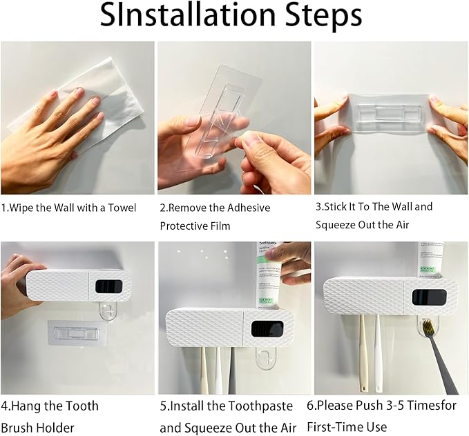 Smart Toothbrush Holder for Bathrooms, Toothbrush Cleaner Wall Mounted, Automatic Toothpaste Dispenser for Equipped with 3 Slots (White)