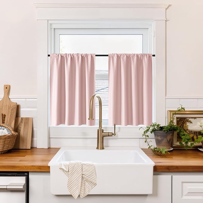 RYB HOME 100% Blackout Bathroom Curtains Over Sink 24 inches Long, Heat & UV by RYBHOME