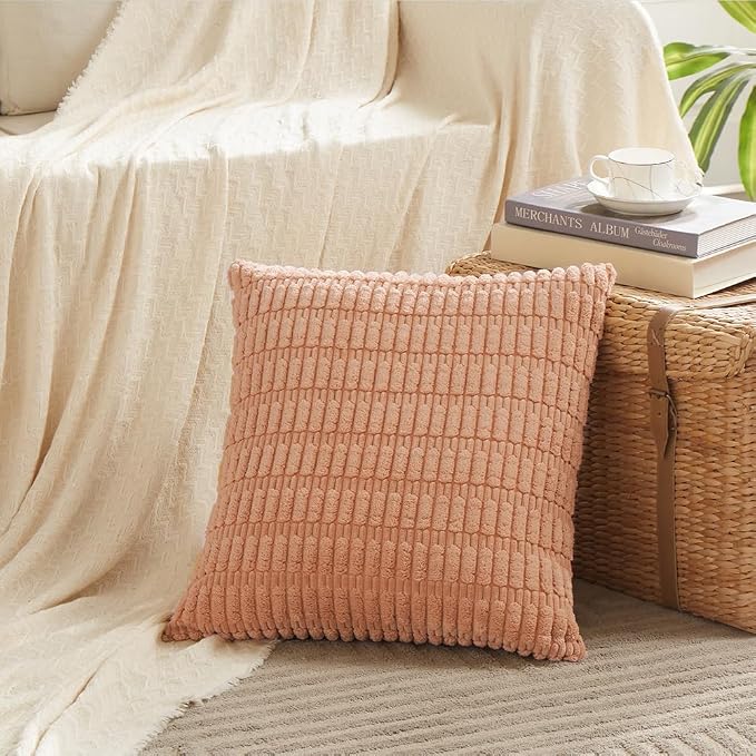 Fancy Homi 4 Packs Peach Decorative Throw Pillow Covers 26x26 Inch - Image 2
