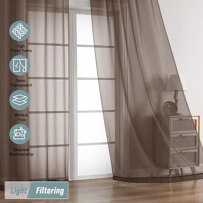 Chocolate Sheer Curtains 90 Inches Long 2 Panels, Light Filtering Solid Sheer - Image 5