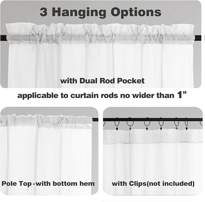 Chyhomenyc Sheer White Tier Curtains 24 Inch Length Set, Small Window Curtains - Image 3