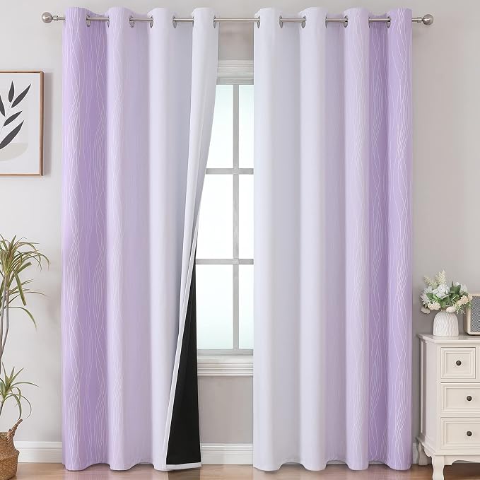 Lilac and Greyish White Ombre Blackout Curtains Living Room 96 Inches Long | by ESTELARTEXTILER